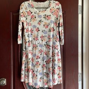 White Floral Long Sleeve Dress